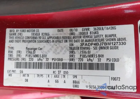 2011 Ford Fiesta Se from USA, damaged, VIN 3FADP4BJ7BM127330
